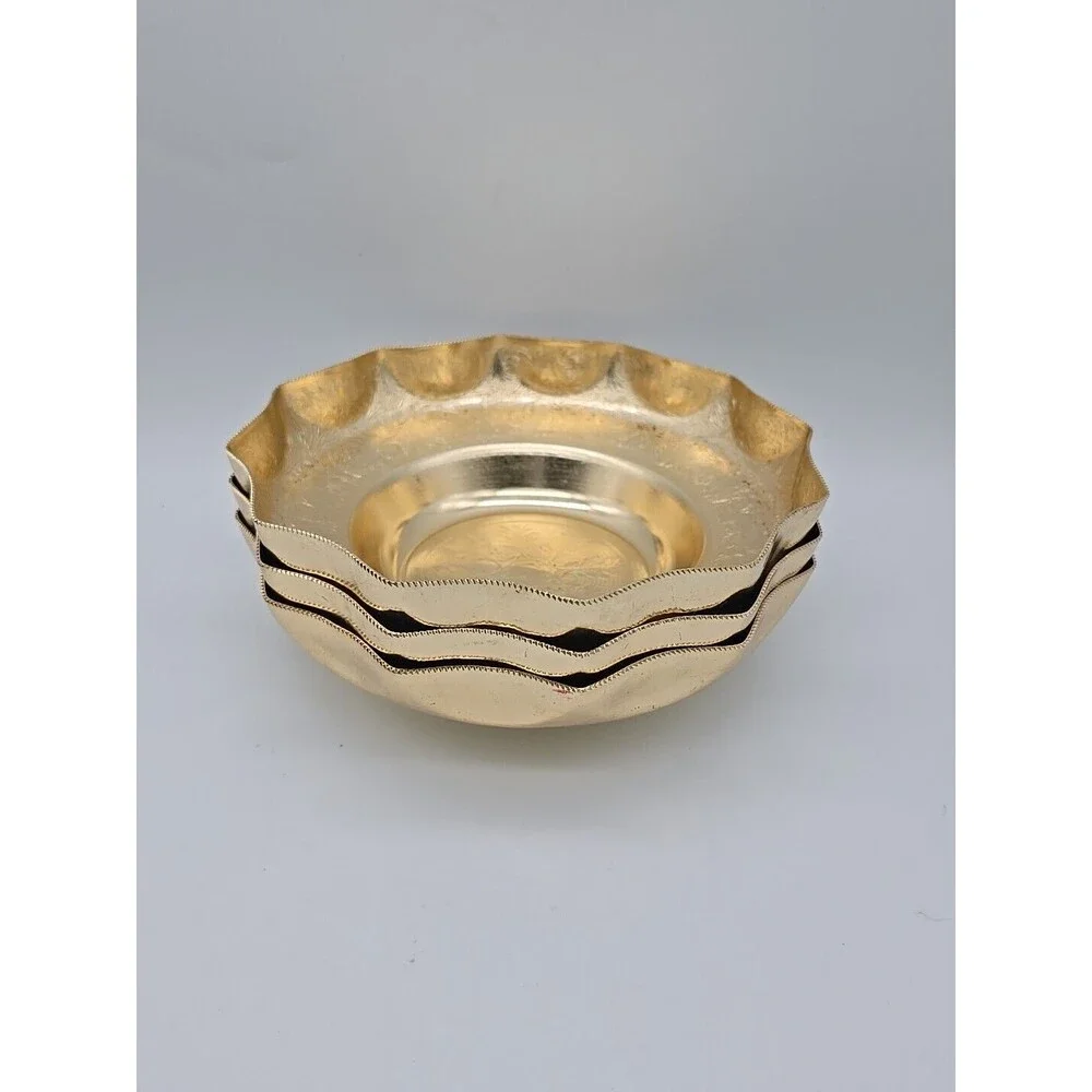 VTG 3 Kalian NYC Gold Aluminum Bowls Dishes Italy Scalloped Edge Intricate